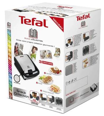 Мультимейкер Tefal Snack collection 700Вт, тефлон, 2 пластини, корпус-нержав.сталь/пластик, чорний SW857D12 фото