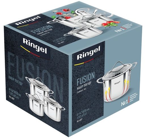 Набір посуду RINGEL FUSION набір кастрюль 6 пр. 1.9 л+2.6 л+3.6 л (RG-6007) RG-6007 фото