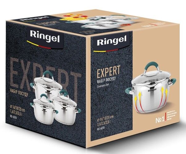 Набір посуду RINGEL EXPERT Набір каструль 6 пр. 1.6 л+2.5 л+3.5 л (RG-6010) RG-6010 фото